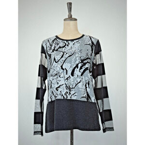 NWT Sassy #12201 Gray Black Long Mesh Sleeve Top / Tunic XS #0236